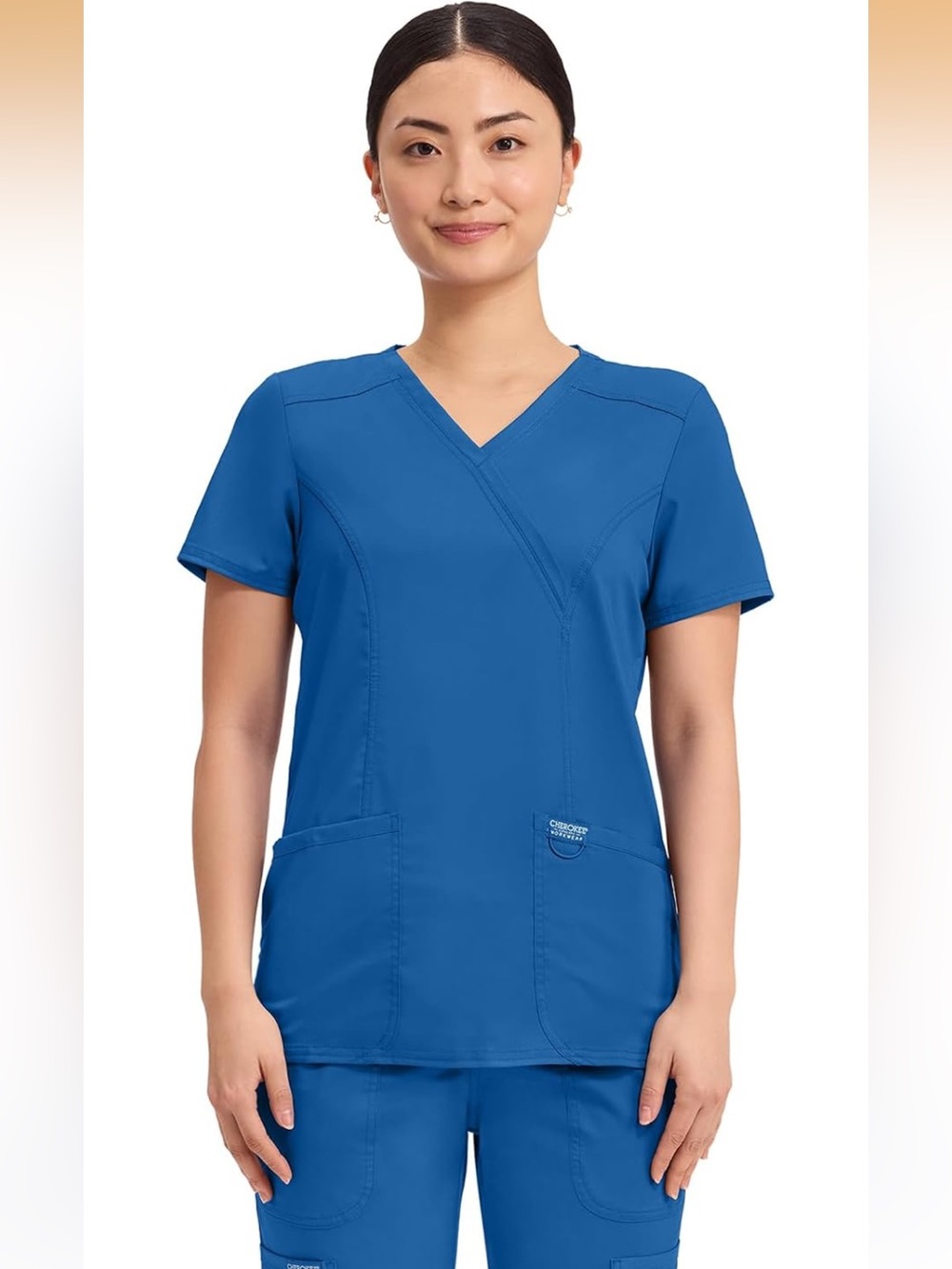 Women’s Cherokee Workwear Revolution Scrubs Blue V-Neck Scrub Set